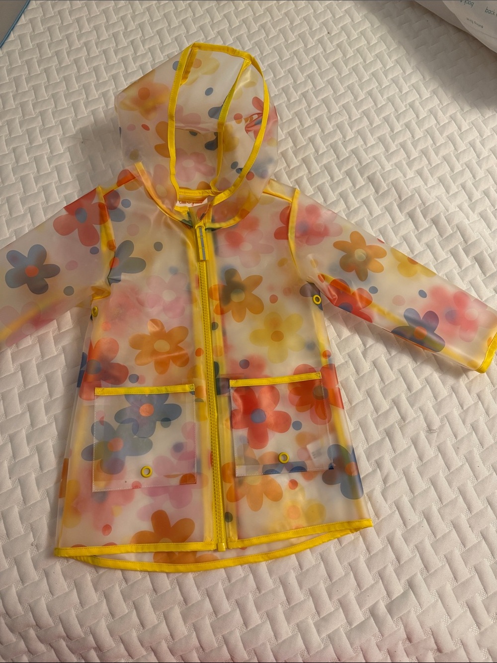 Cat & Jack Clear Raincoat with Yellow Trim and Multicolor Flower Print